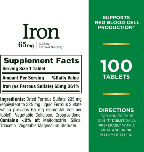 Suplemento Natures Bounty Hierro 65 mg 100 und pack 3