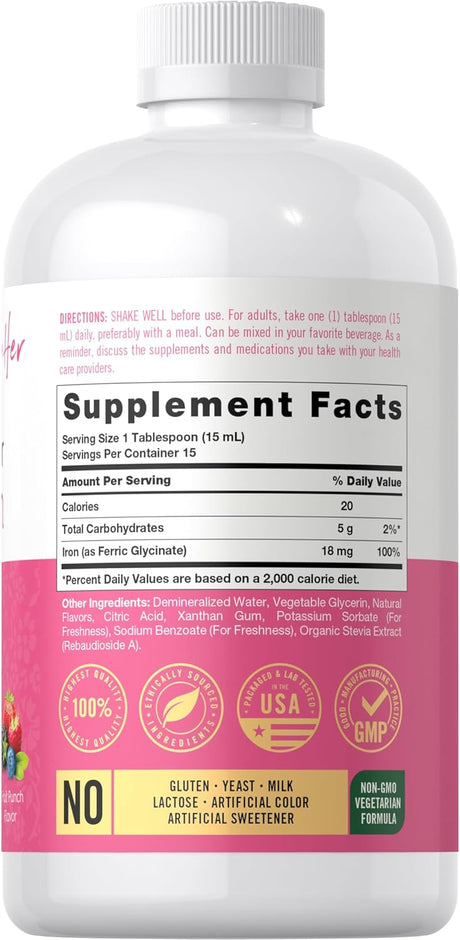 Suplemento de Hierro Líquido Carlyle para Mujeres | 8 fl oz, Sabor Punch