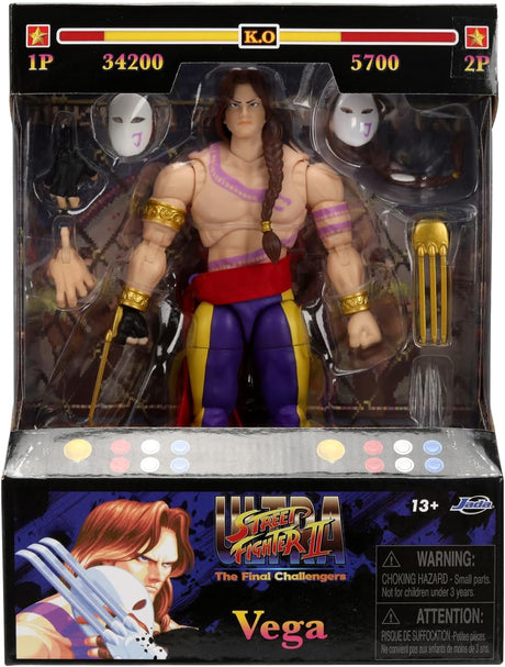 Figura de acción Street Fighter II Vega Jada Toys, 1:12, 6, Cabezas y manos intercambiables, accesorios de garra