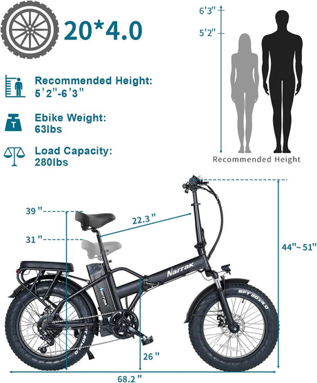 Bicicleta Eléctrica Plegable Fat Tire, 48V, Motor 1100W, M5