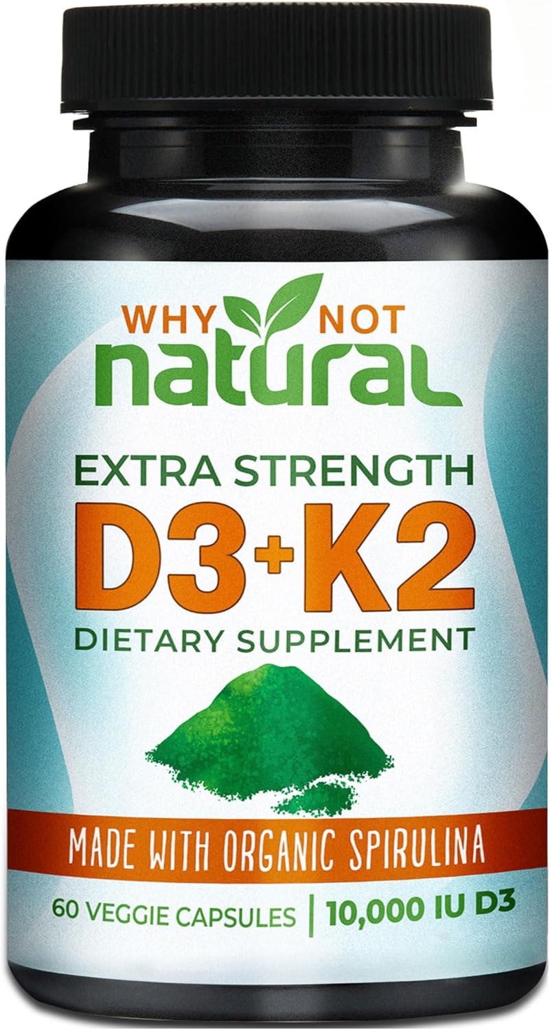 Natural Vitamina D3 K2 (MK-7) con Espirulina Orgánica 10,000 IU