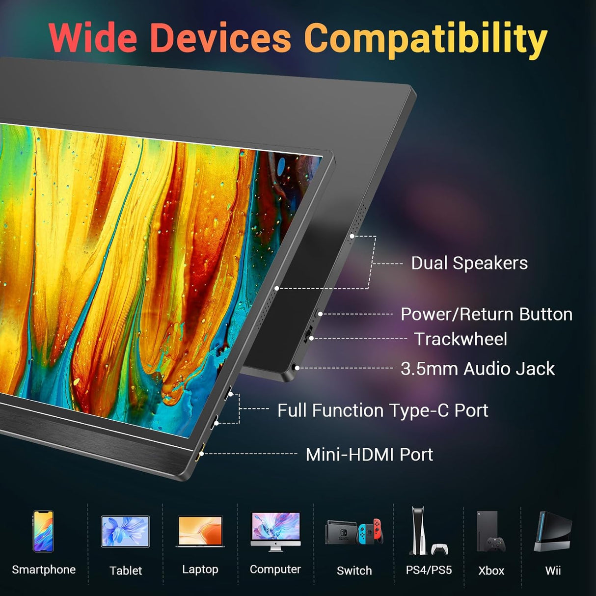 Monitor portátil KYY 15.6'' FHD 1080P USB-C HDMI, ultradelgado