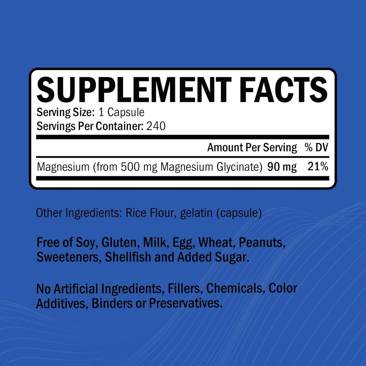 Magnesium Glycinato - Suplemento de 500mg, 240 cápsulas