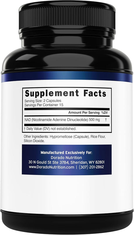 Suplemento NAD 500mg, NMN, Vegano, No GMO, 30 Cápsulas