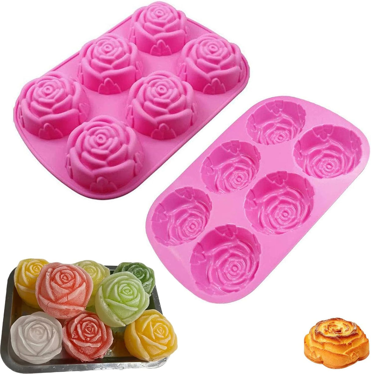 Moldes de Silicona para Repostería - 2 Pcs - 6 Cavidades Rosa