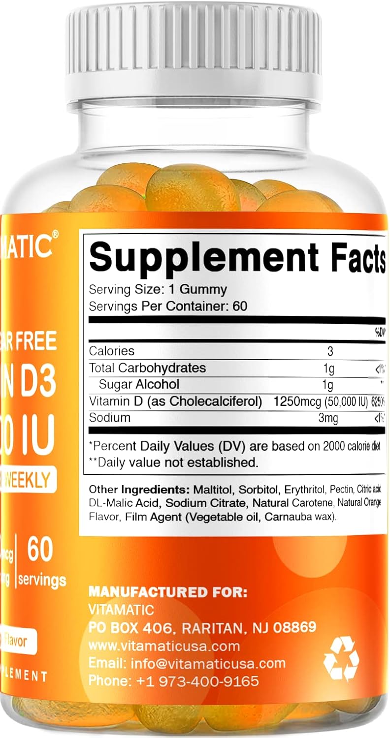 Suplemento de Vitamina D3 50,000 IU Vitamatic - 60 Gomas