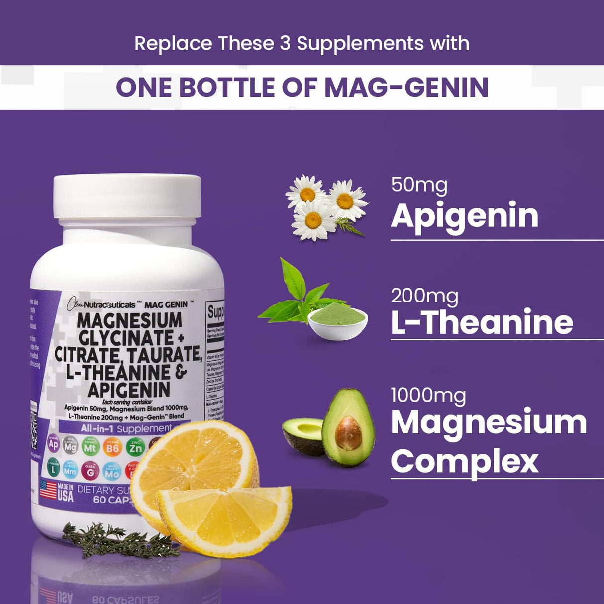 Complejo de glicinato de magnesio 1000 mg con L-teanina