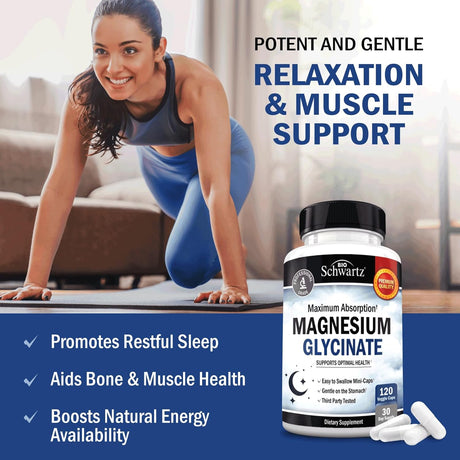 Suplemento de Magnesio Glicinato 500 mg para Sueño y Salud