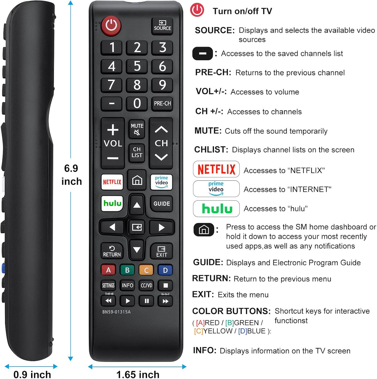 Control remoto universal Samsung para TV Smart y LED.