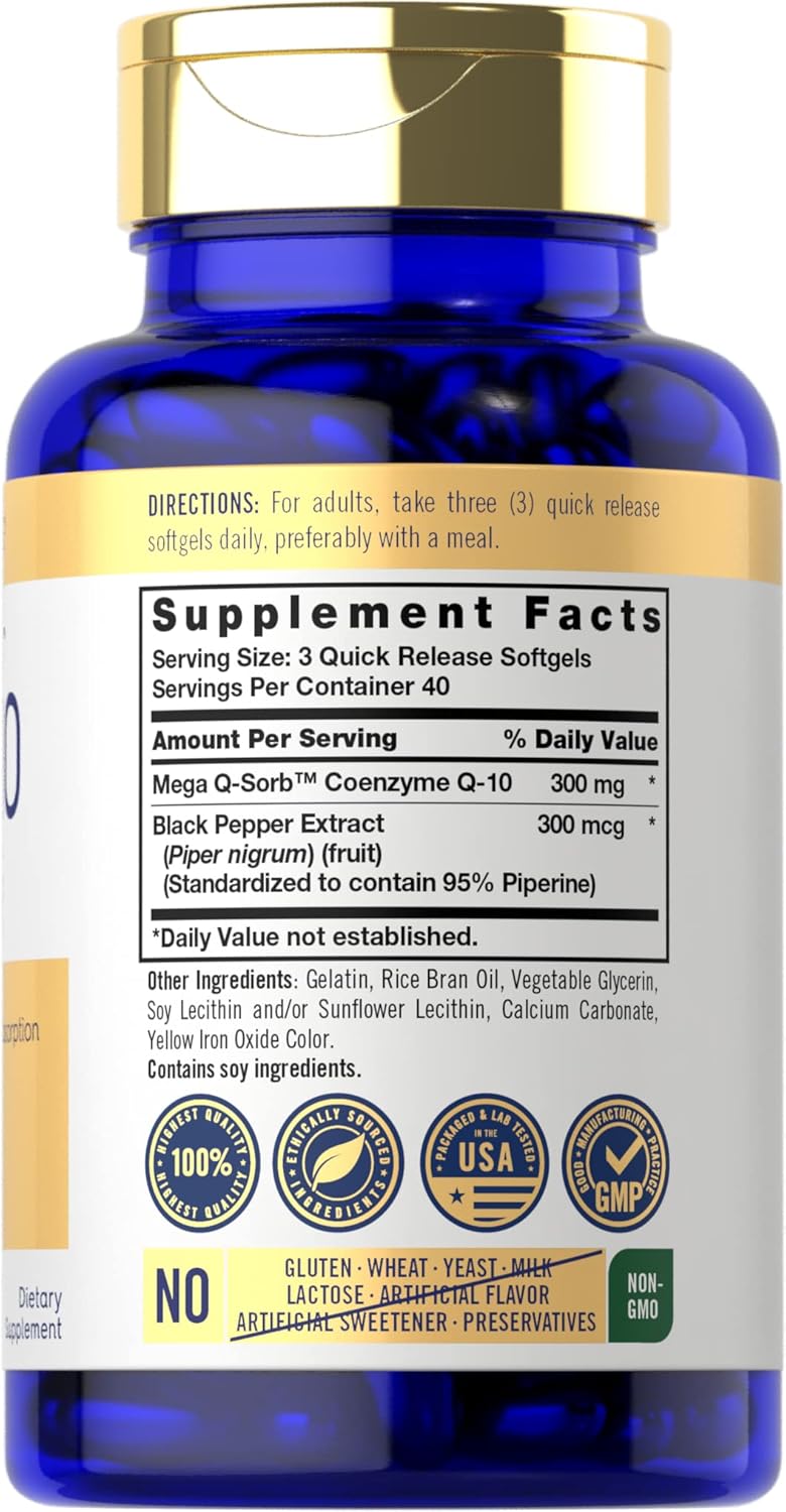 Carlyle CoQ10 300mg | 120 Softgels | Con Pimienta Negra