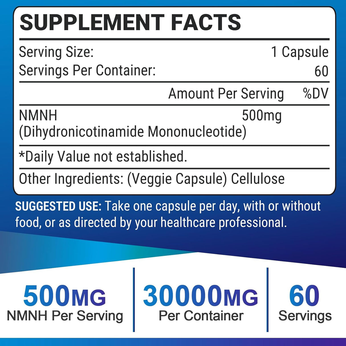 NMNH 500mg Suplemento NAD+ Antienvejecimiento y Energía