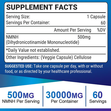 NMNH 500mg Suplemento NAD+ Antienvejecimiento y Energía