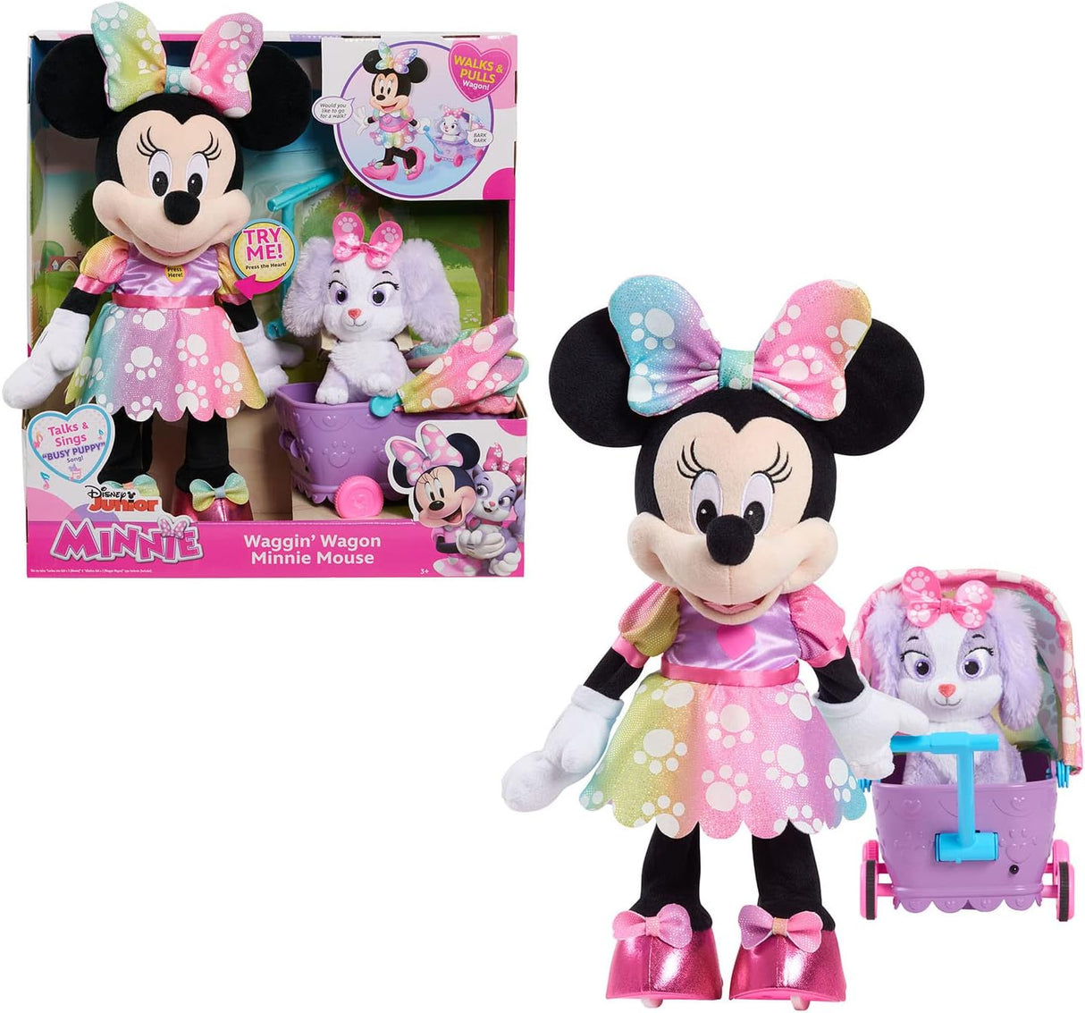 Peluche de minnie mouse con carriola y perrito
