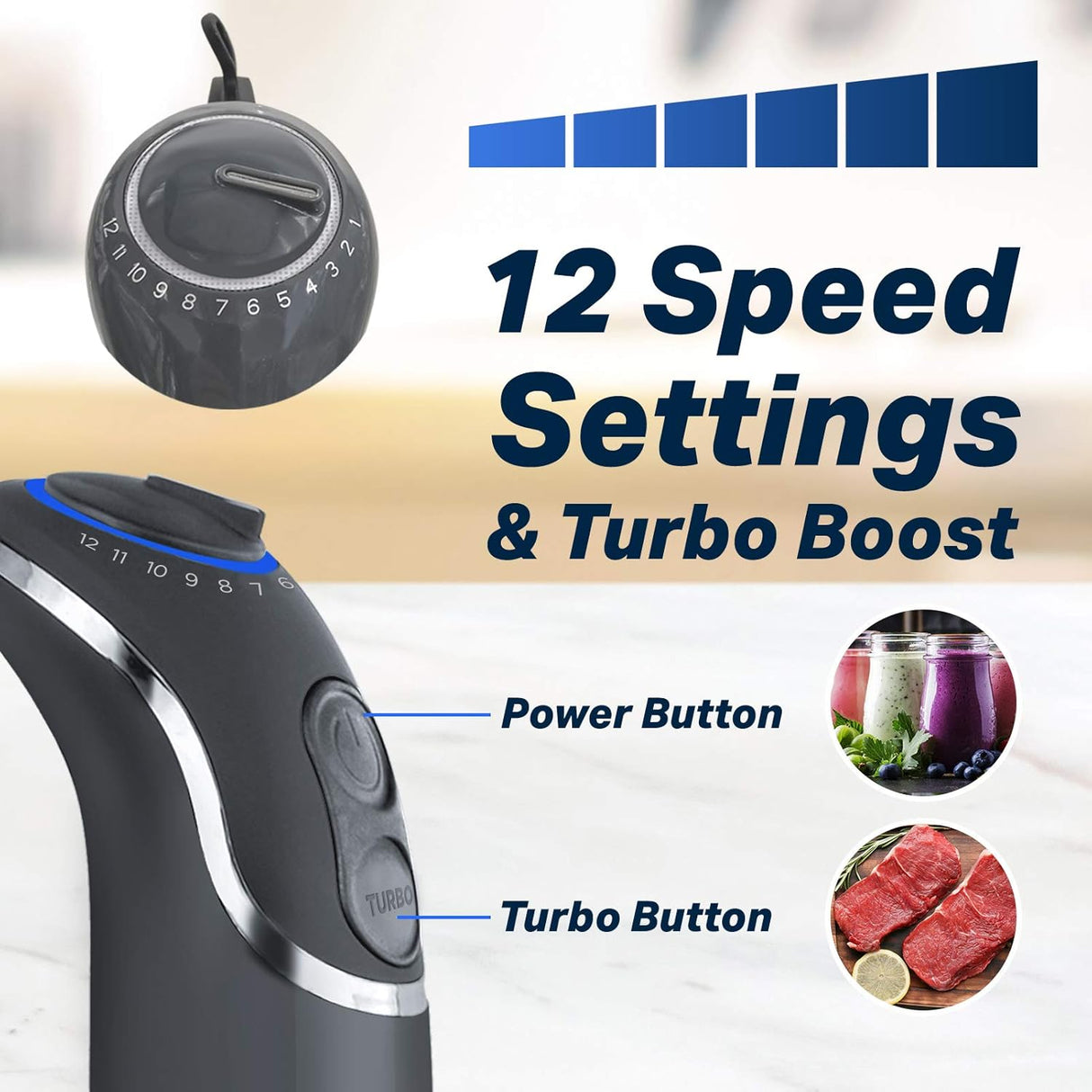 Licuadora de mano de 12 velocidades con modo Turbo