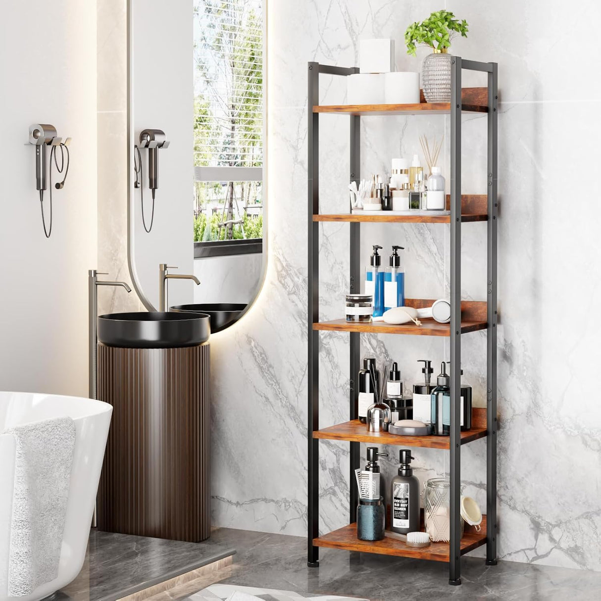 Estantería Furologee 5 Niveles con Cajón, Madera y Metal
