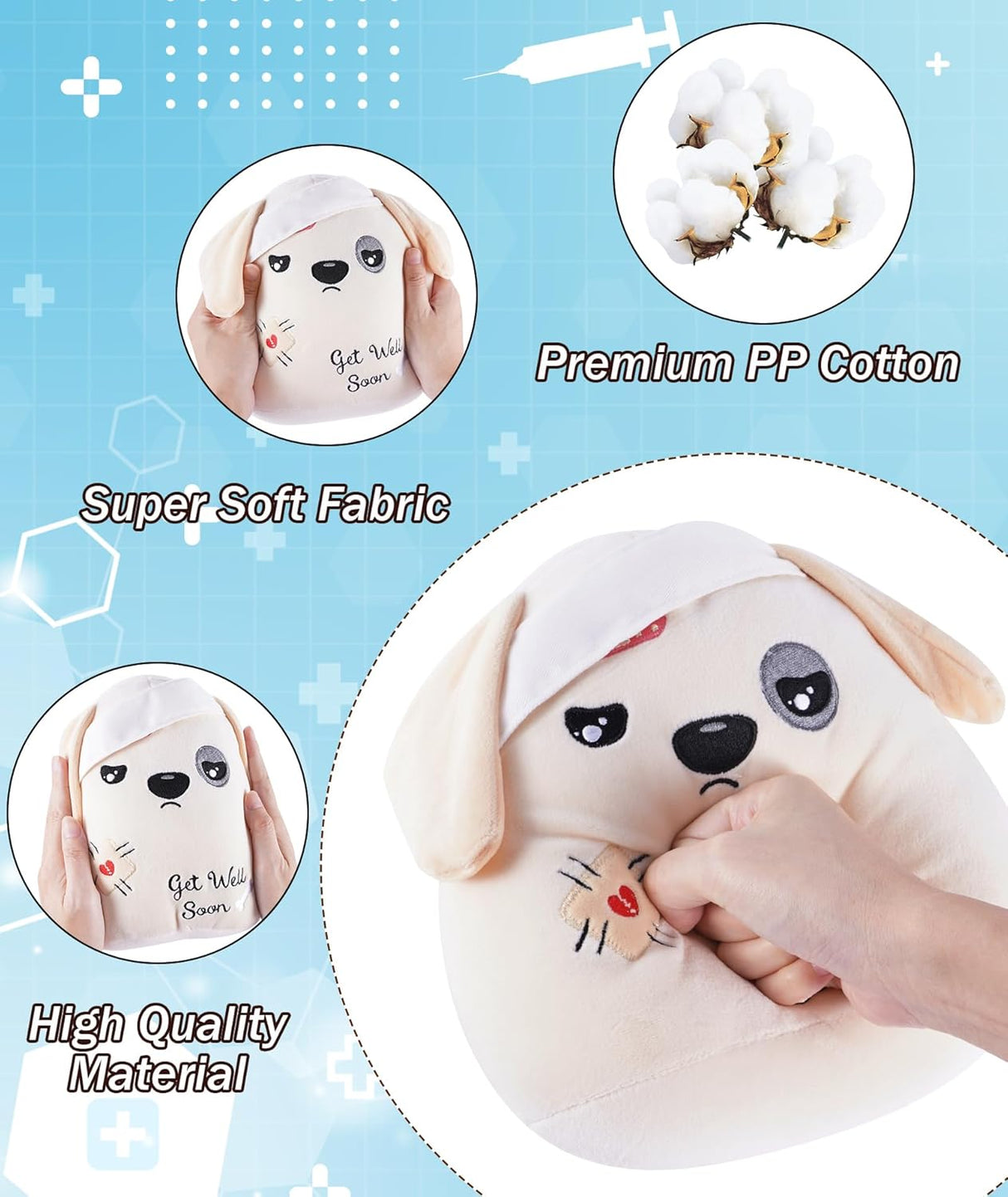 Peluche Perro Get Well Soon - Juguete con Vendaje, 20 cm