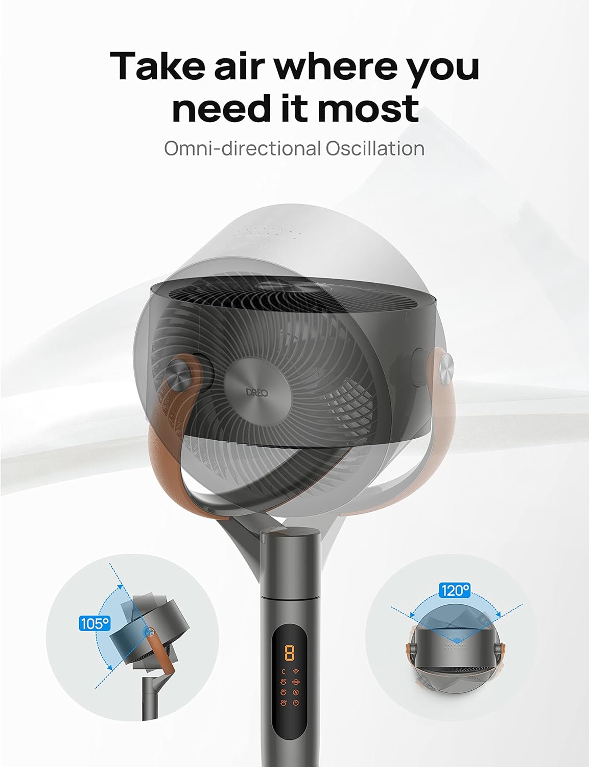 Ventilador Dreo de Pie, Oscilante, 8 Velocidades, Ajustable