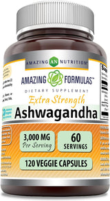 Suplemento de Ashwagandha Amazing Formulas 3000 mg 120 cápsulas