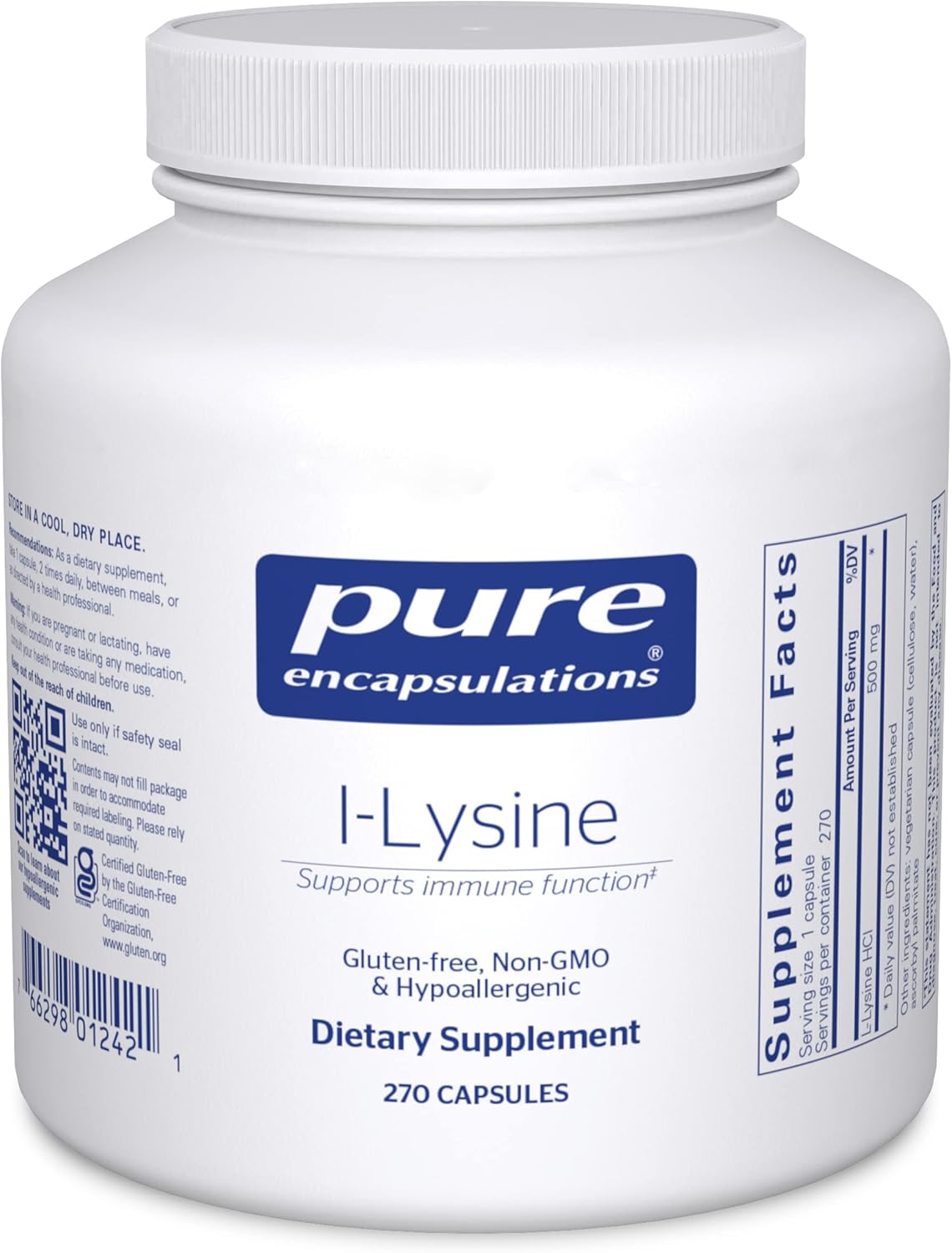 L-Lisina Pure Encapsulations 270 Cápsulas Inmunidad y Salud