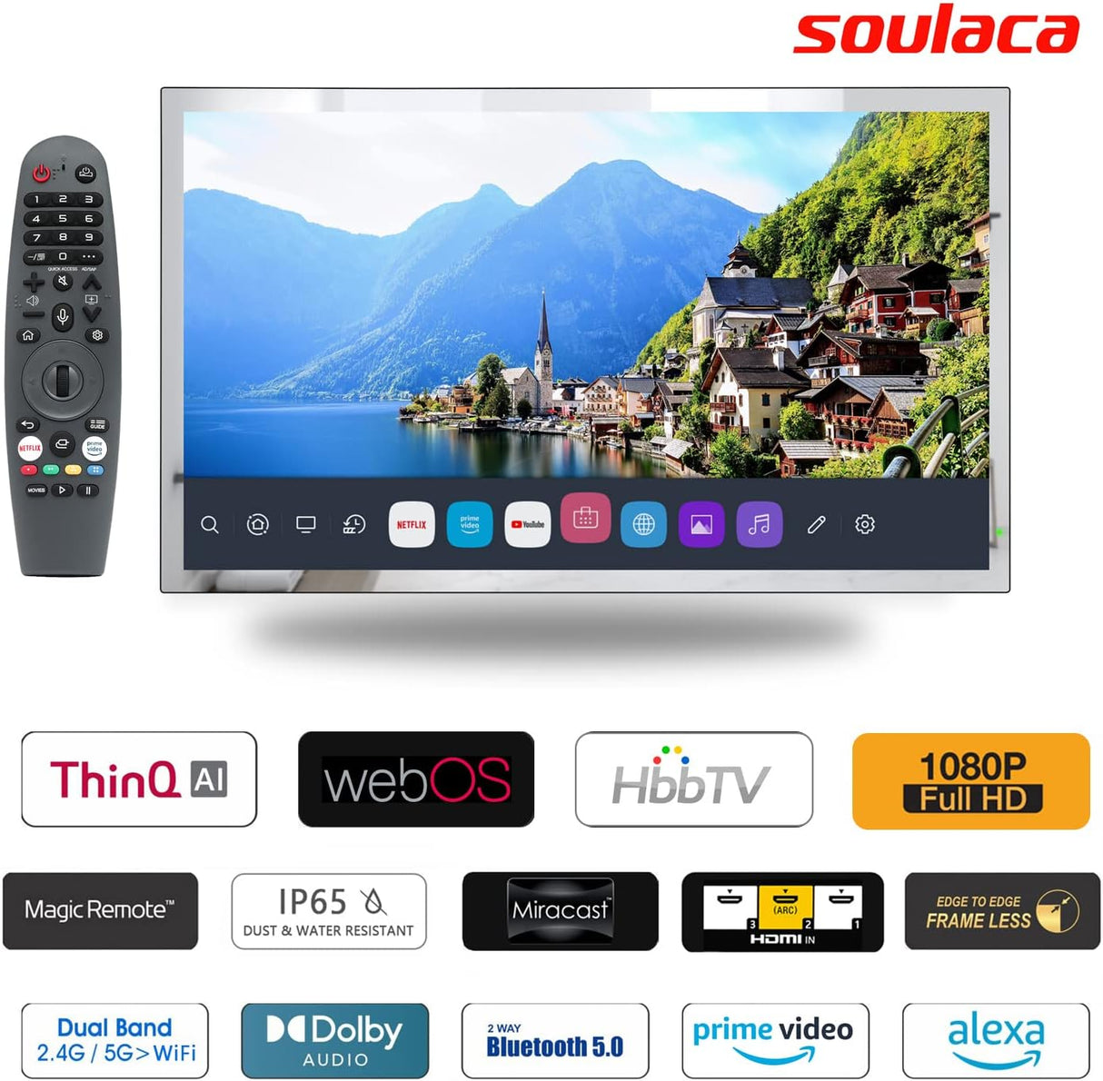 Televisor Espejo 32'' 4K Soulaca, WiFi, Alexa, Bluetooth, 2024
