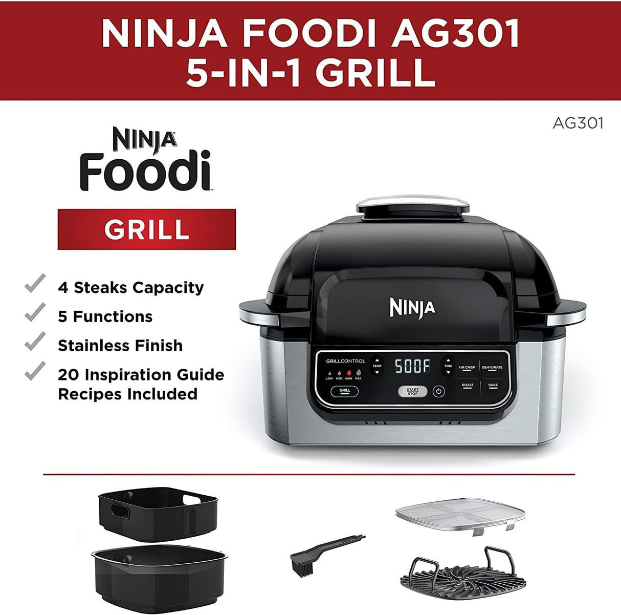 Ninja Grill AG301 5 en 1 con Air Fry y más