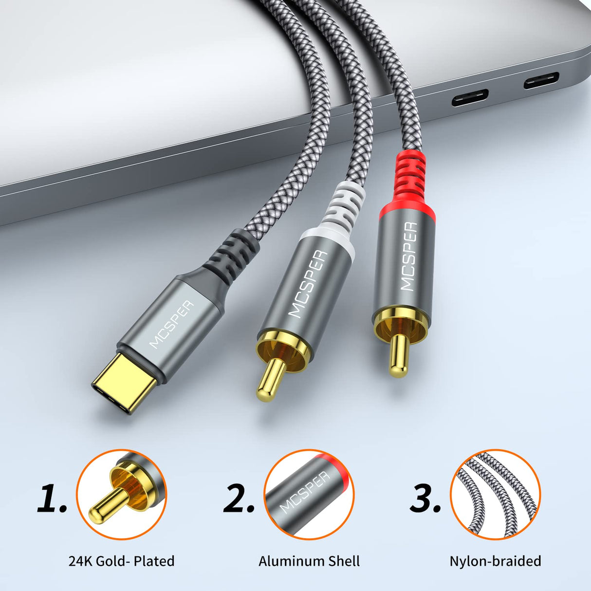 Cable de audio USB C a 2 RCA 6.6 pies tipo C a RCA macho