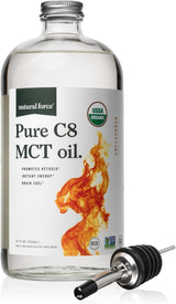Aceite MCT Orgánico C8 - Natural Force - 32 Onzas, Keto, Vegano