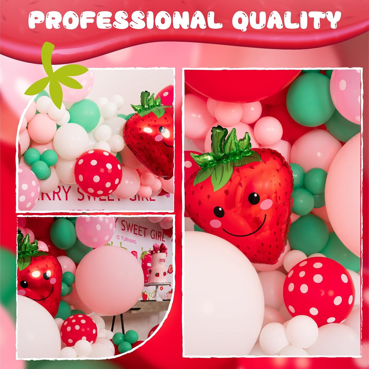 Kit de Arco Globos Fresa con Guirnalda y Bonus - Decoración Fiesta