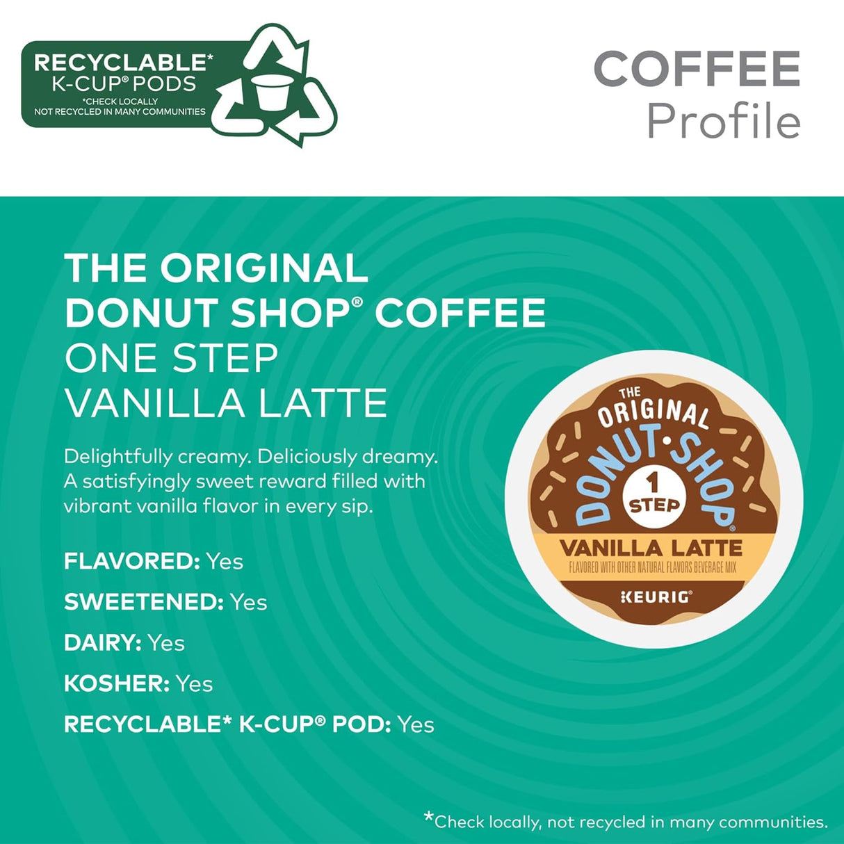 Café Latte Vainilla Original Donut Shop, K-Cup 20 Cuentas