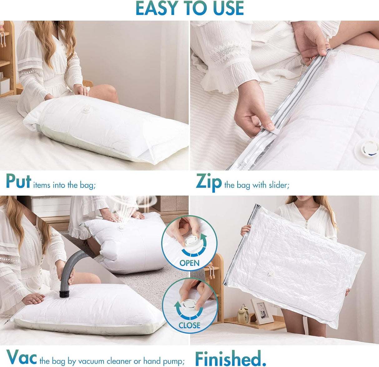 Bolsas de Vacío TAILI 8 Piezas Jumbo para Ropa y Ropa de Cama