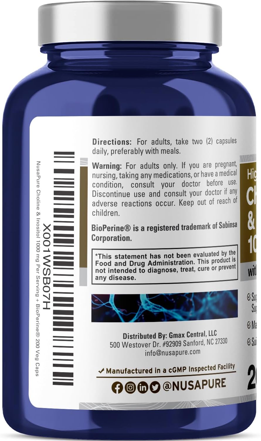 NusaPure Colina e Inositol 1000mg 200 cápsulas Vegetariano