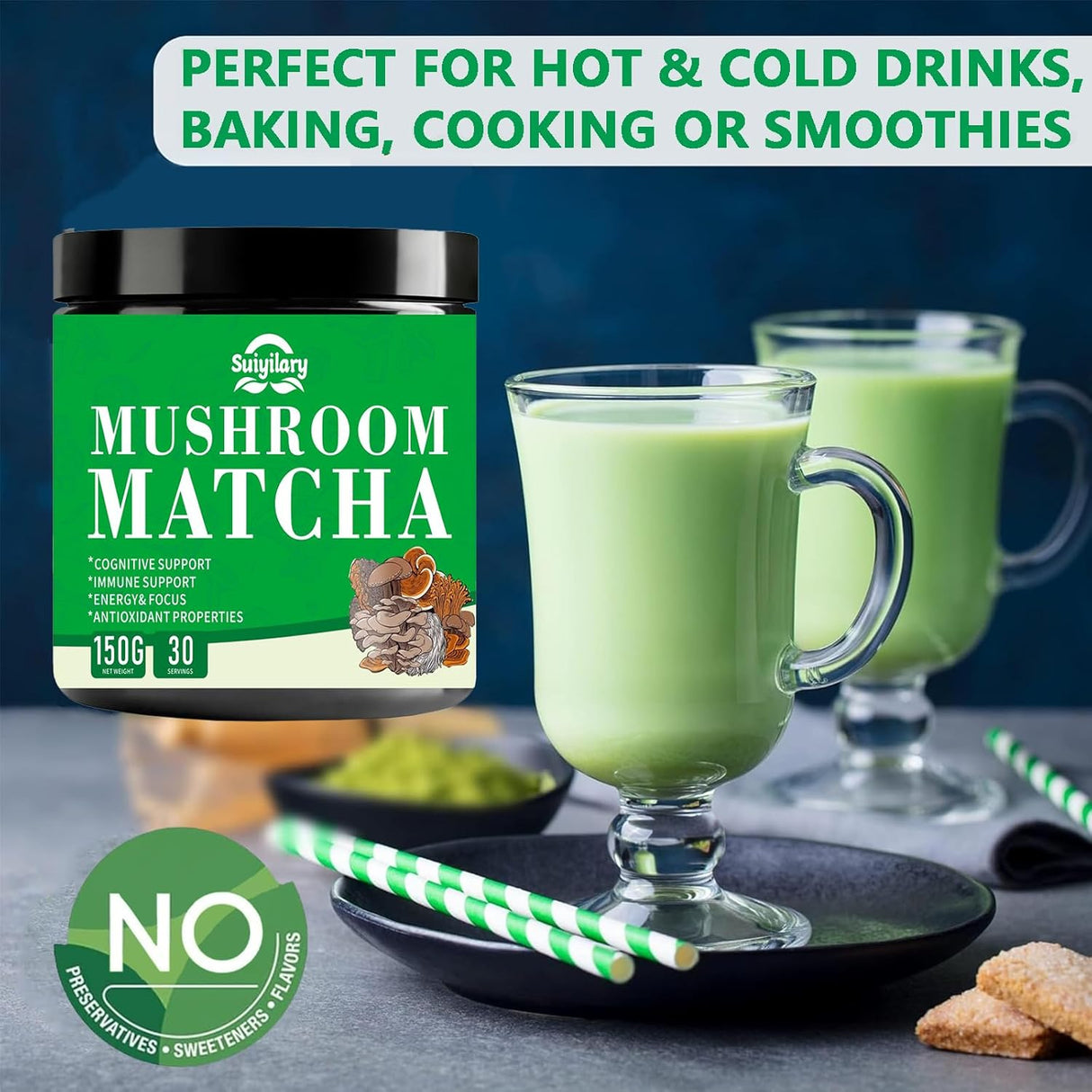 Matcha de Hongos, Ceremonial, 7 Superfoods, 150g, 30 Servings