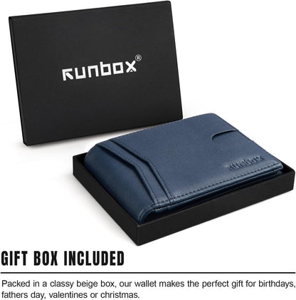 Billetera RUNBOX para Hombre RFID, 2 Ventanas ID, Slim, Regalo