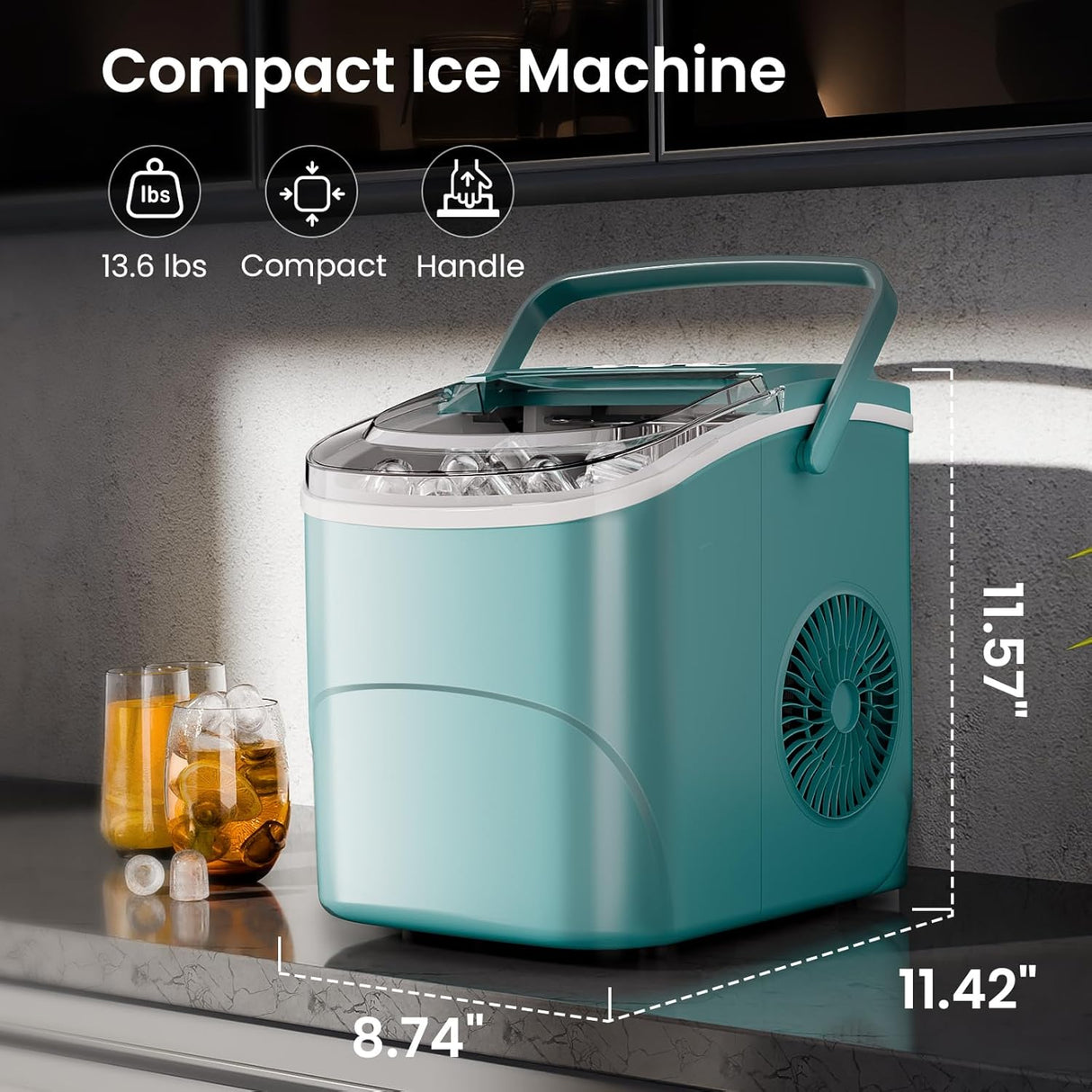 Máquina de Hielo AGLUCKY, 26.5Lbs/24H, 9 Cubos en 6 Min.