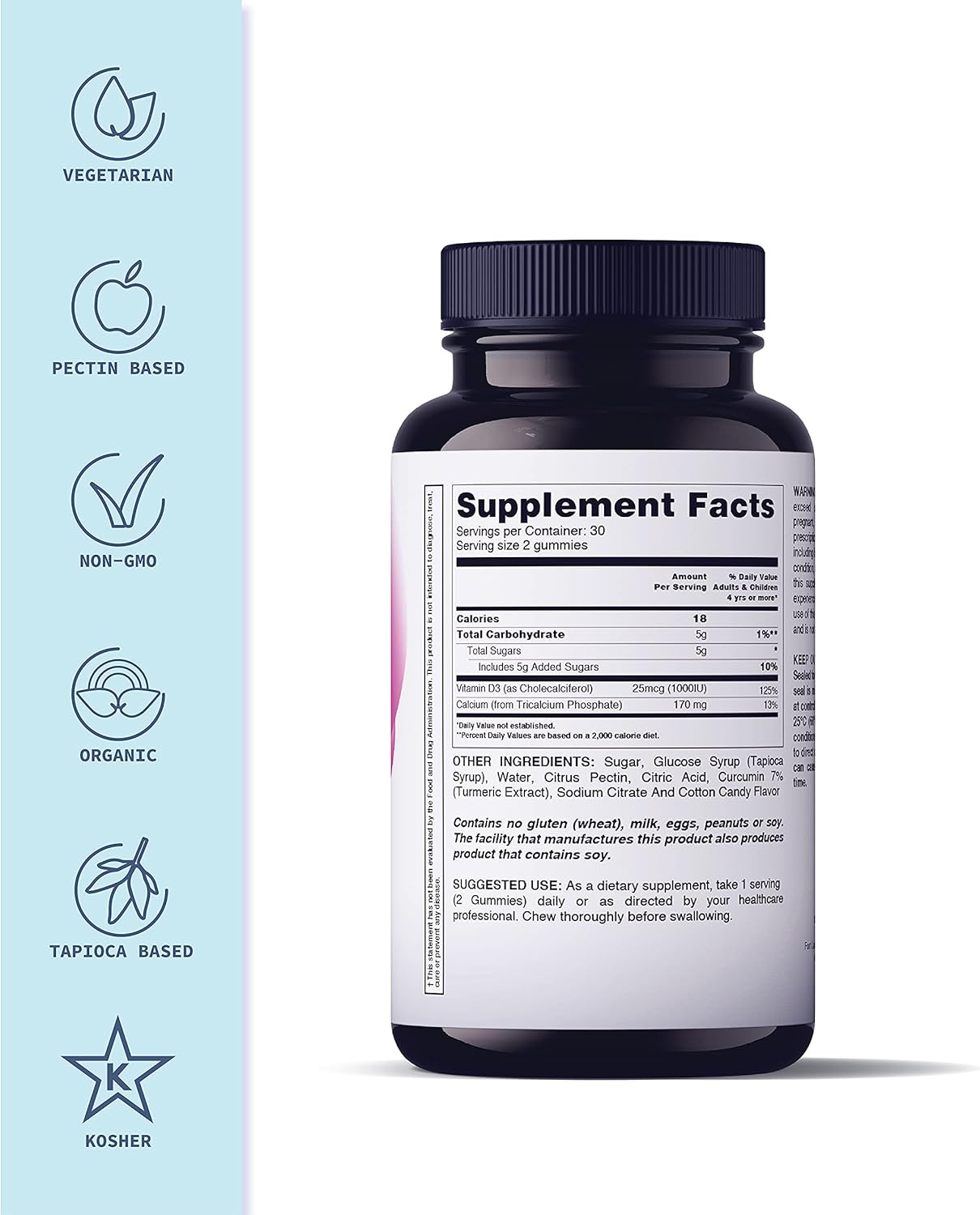 Suplemento Gomita Calcio y vitamina D3  salud ósea  60 und