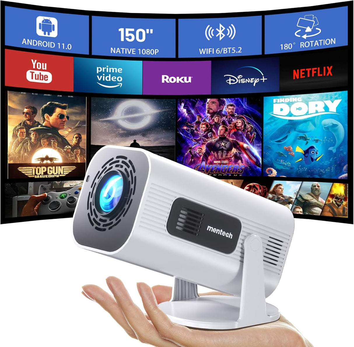 Proyector Mini WiFi Bluetooth, 1080P, Android TV 11.0, 150