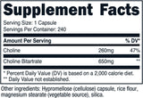 Nutricost Bitartrato de Colina 650mg, 240 cápsulas veganas
