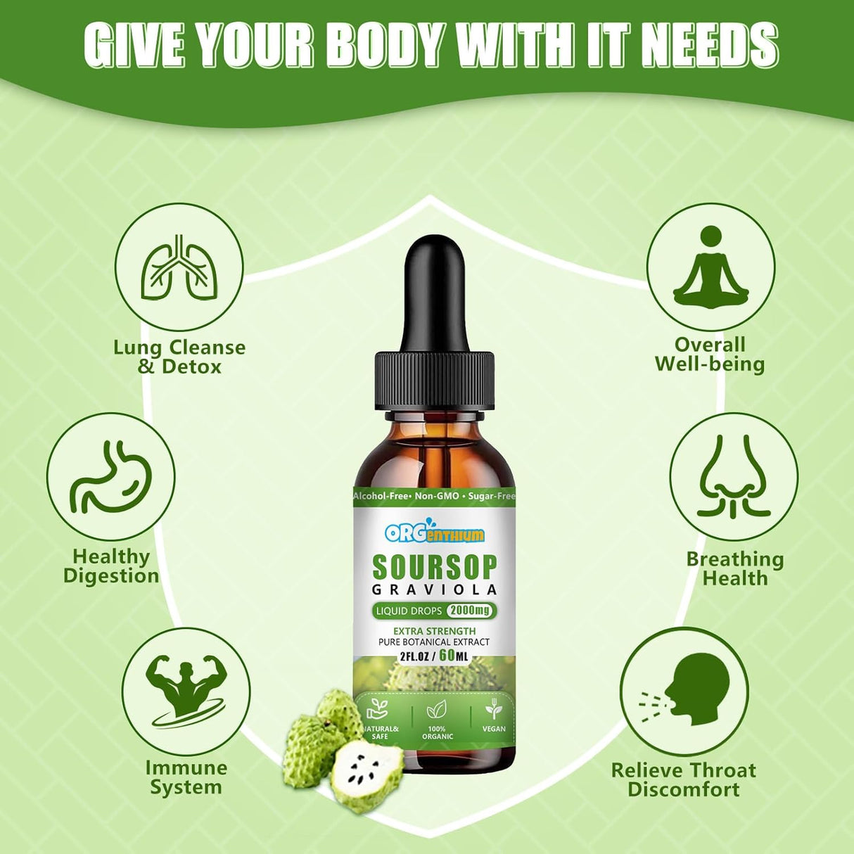 Soursop Graviola Líquido Apoyo Celular, Inmuno y Sueño 2oz