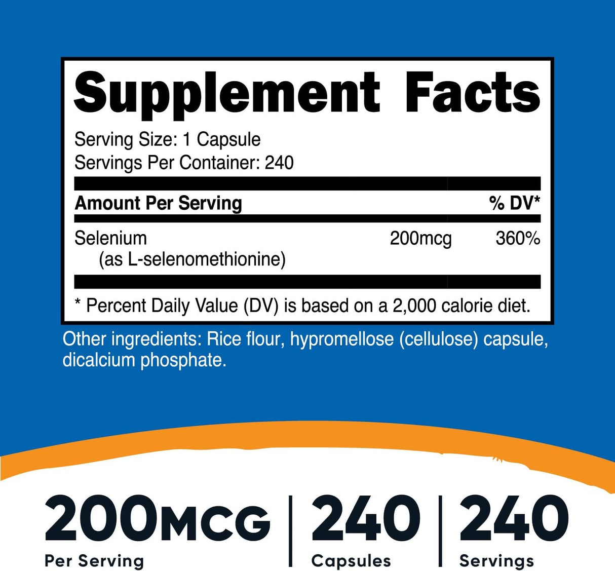 Suplementos Selenio 200 mcg, 240und vegetarianas sin OMG