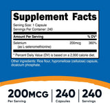Suplementos Selenio 200 mcg, 240und vegetarianas sin OMG