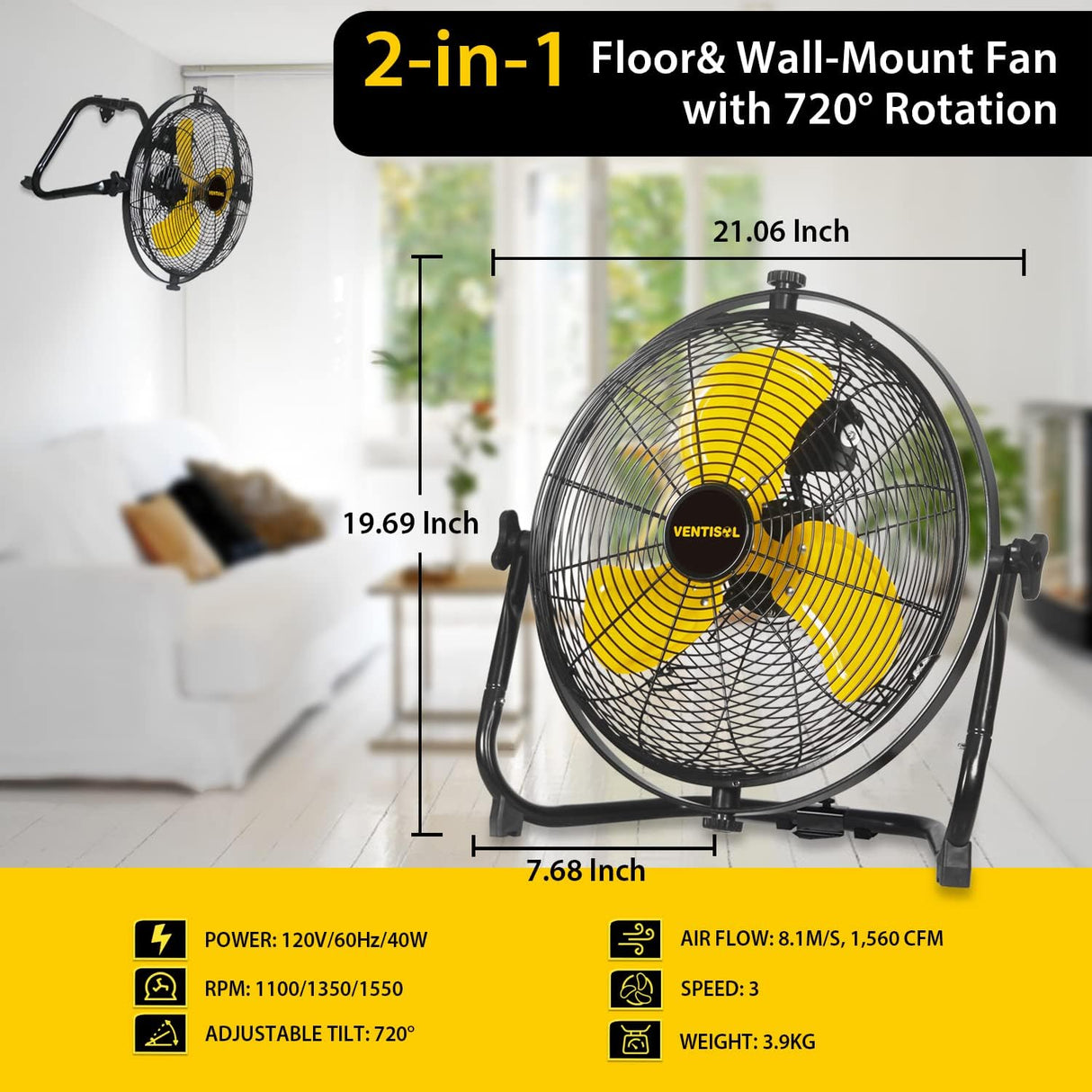 Ventilador VENTISOL Orbital 14 3 Velocidades 720° Tilt