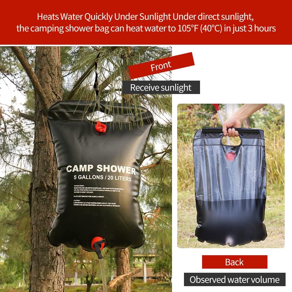 Bolsa de Ducha Solar 20L con Manguera y Cabezal Desmontable