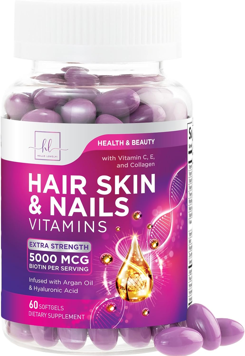 Vitaminas para cabello, piel y uñas - Biotina 5000mcg, 60 cápsulas
