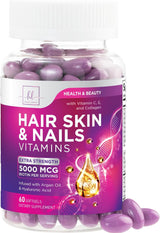 Vitaminas para cabello, piel y uñas - Biotina 5000mcg, 60 cápsulas