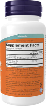 Suplemento Zinc Glycinate de NOW, con 250 mg de Aceite de Semilla de Calabaza, 120 Cápsulas