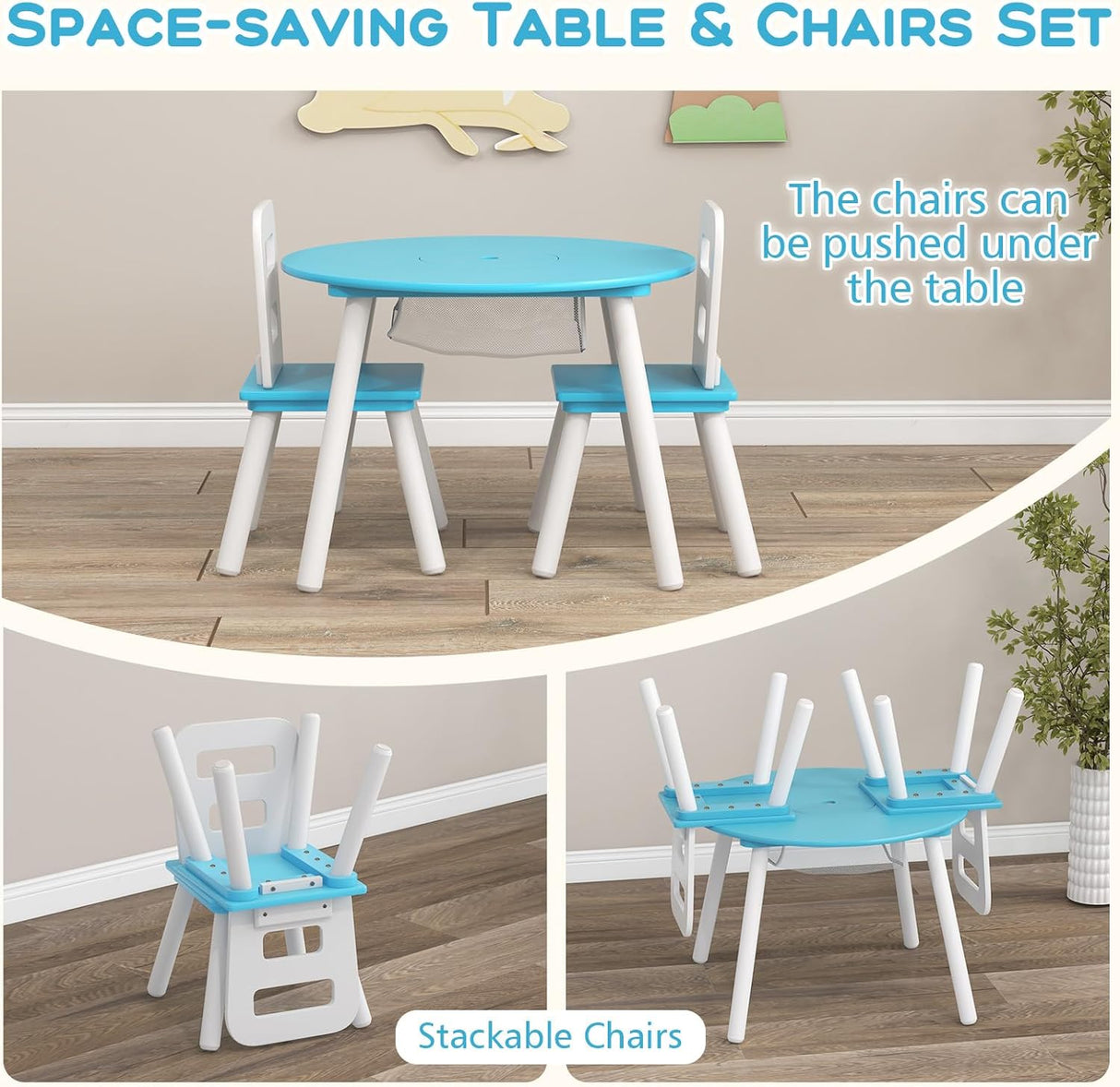 Juego de mesa y silla para niños de malla central muebles