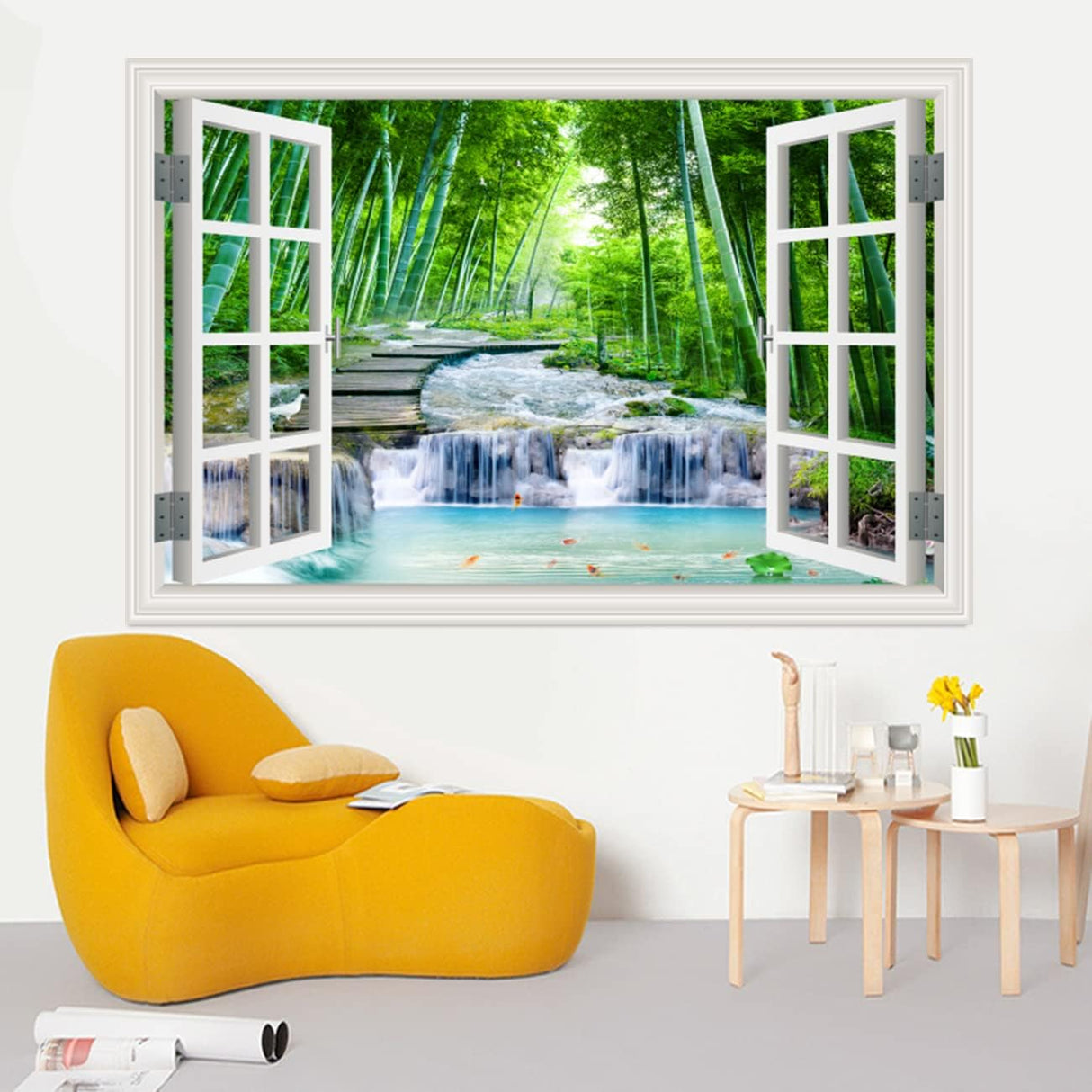 Vinilo Autoadhesivo Ventana Tropical, Decoración 3D, 36×48