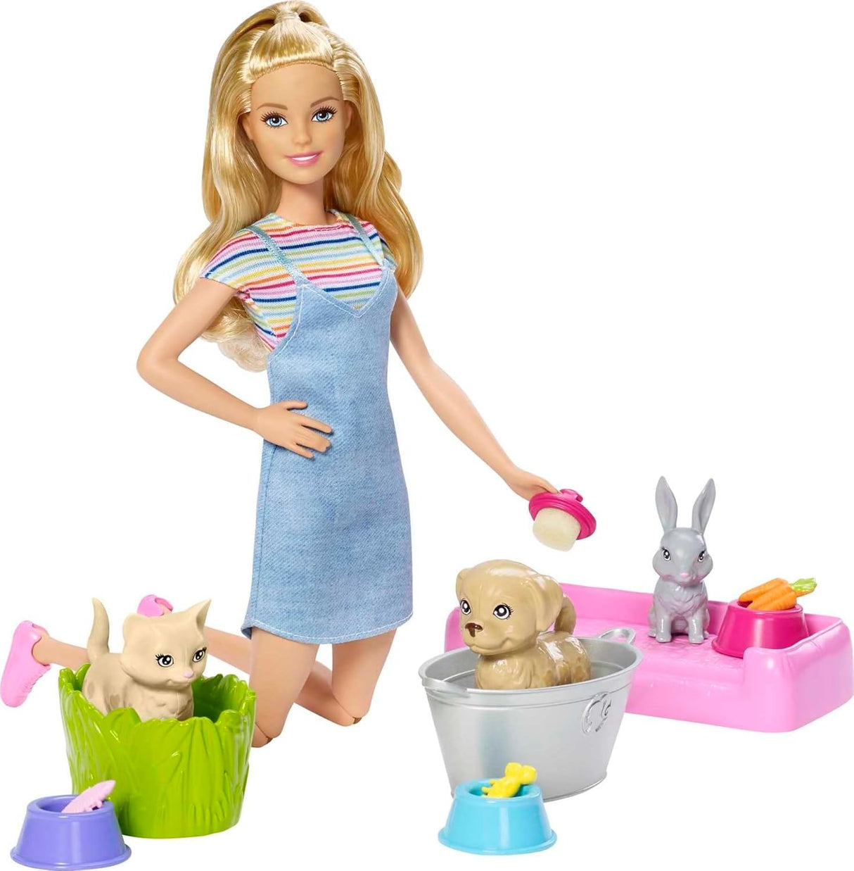Barbie Play 'n Wash Pets Set con 3 Animales y Accesorios