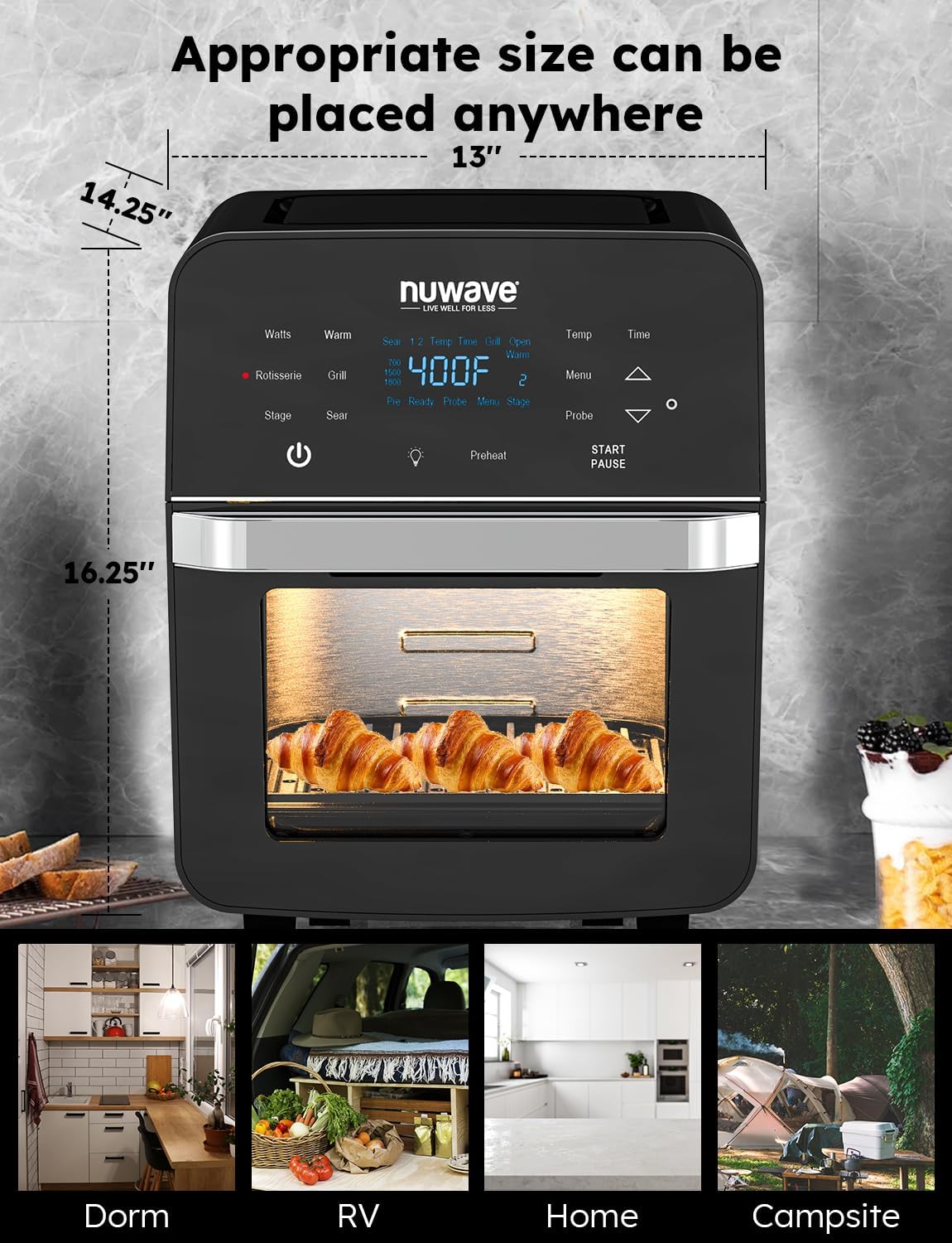 Freidora de aire Nuwave Brio 15.5Qt, 1800W, 100 presets
