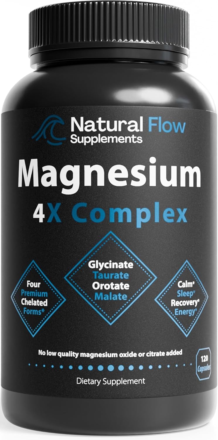 Natural Flow Magnesiación 4X, Complejo Calm y Sueño, 120 Cápsulas